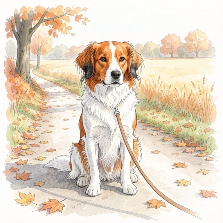Drawing of Max on a path, in a pencil and watercolour style.